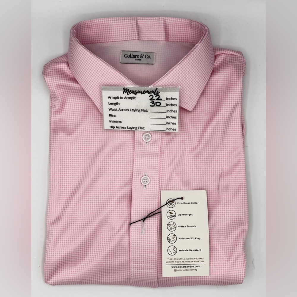 Collars & Co NWT Semi-Spread Collar Polo In Pink Houndstooth Print.  Size Large - Picture 14 of 16